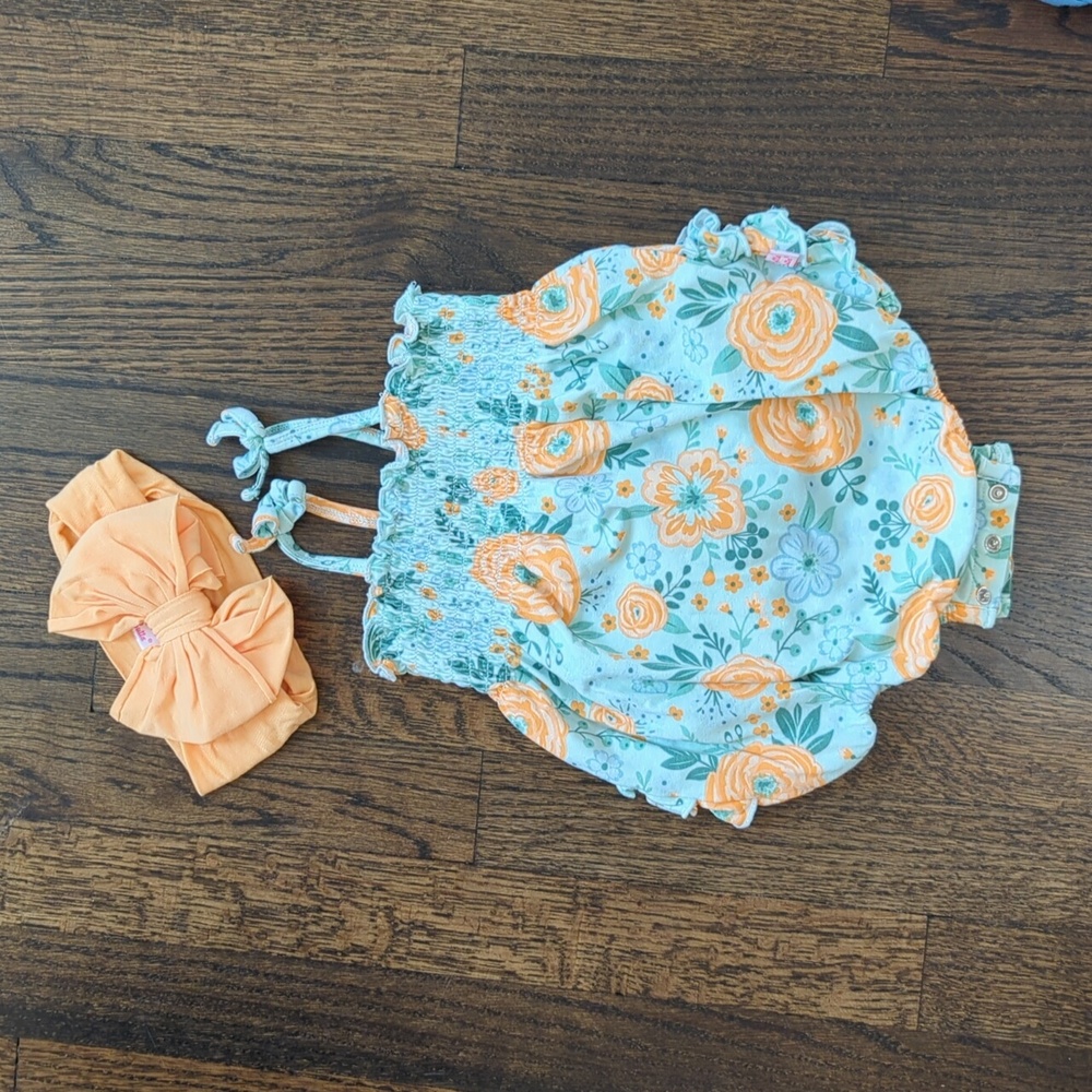 Toddler girls bubble romper + headband - Ruffle Butts - Summer Onsie 12-18M